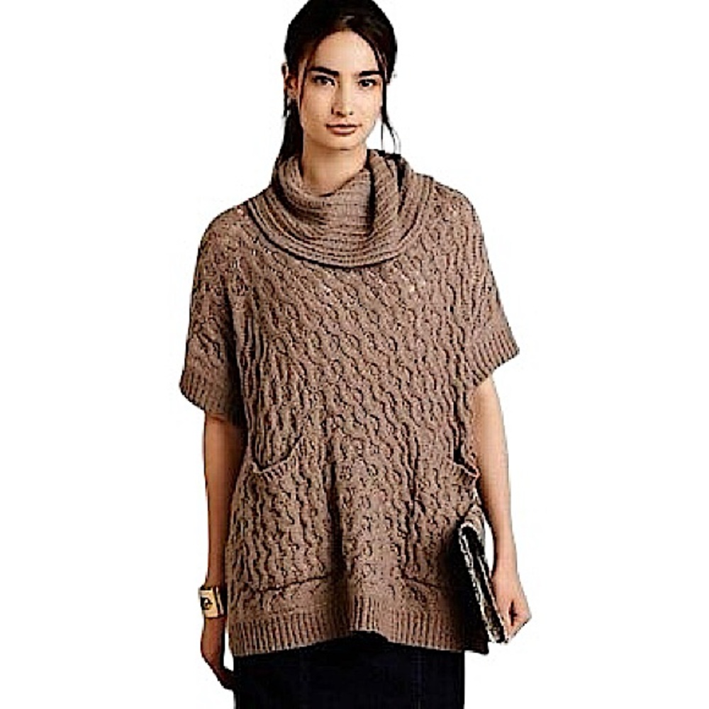ANTHROPOLOGIE x ANGEL OF THE NORTH:  Bryson Cowl Poncho In Taupe -Size M/L